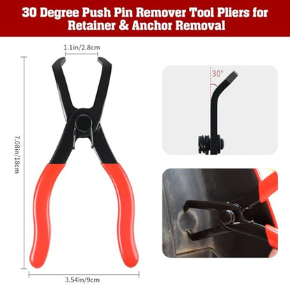 TOOLEAGUE Body Clip Pliers Set, 30° and 80° Push Pin,Panel Removal Pliers | Automobile Upholstery Trim Clip Removal Tool，CR-V Steel, Polyvinyl Chloride (PVC) Handles