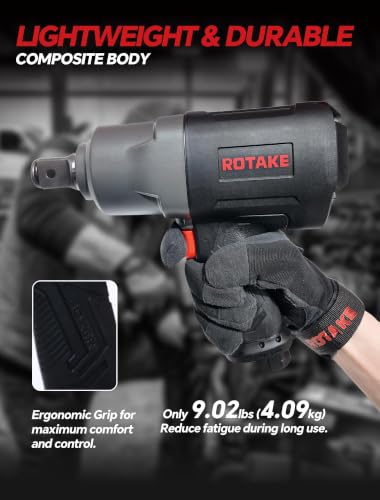 ROTAKE 1" Air Impact Wrench, 1556 ft-lbs, Twin Hammer, RT-5572 | 5600 RPM Speed, Heavy-Duty Aluminum Hammer Case, 9.02-lb Composite Body, 3-Speed Control, Semi-Trailers & Heavy Equipment - size: 1" (1556 ft-lbs)RT-5572