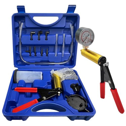 Hand Held Vacuum Pump Brake Bleeder Kit, Brake Bleeder Pressure Tester Hand Vacuum Pump with Gauge Adapters, Brake Fluid Bleeding Set with Protected Case for Car Truck Bike (Blue) - color: Blue