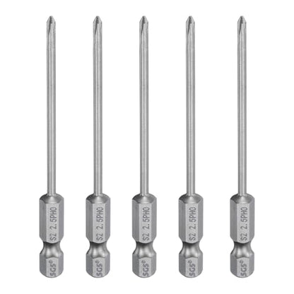 HARFINGTON 5pcs #0 Phillips Screwdriver Bit PH0 1/4" Hex Shank 3.15" (80mm) Long Magnetic S2 Steel Industrial Grade Screw Driver Bit Cross Head Electric Drill Bits 0.098" (2.5mm) Rod - size: PH0 x 80mm x 2.5mm