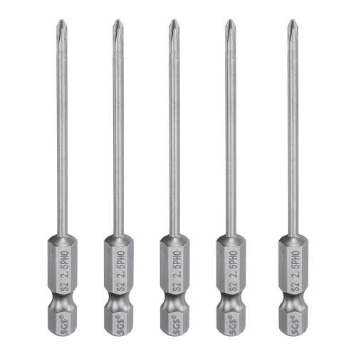 HARFINGTON 5pcs #0 Phillips Screwdriver Bit PH0 1/4" Hex Shank 3.15" (80mm) Long Magnetic S2 Steel Industrial Grade Screw Driver Bit Cross Head Electric Drill Bits 0.098" (2.5mm) Rod - size: PH0 x 80mm x 2.5mm
