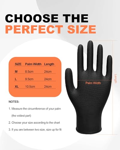 Heavy Duty Nitrile Gloves with Diamond Texture, 8 Mil Industrial Mechanic Gloves for Cleaning - color: Black, size: Medium