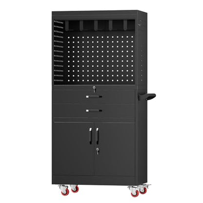 Professional Mobile Tool Cart with Locking Wheels, Large Storage & Built-in Outlet - Heavy Duty Rolling Workbench for Garage, Workshop, Electric Tool Organization and Moving Jobs