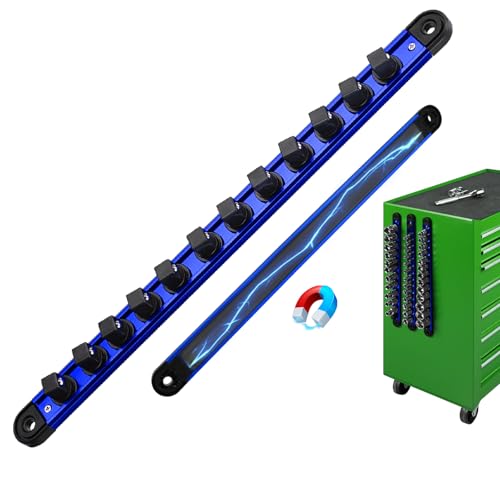 1/2-Inch Magnetic Socket Organizer Rail, Aluminum Alloy Socket Rail, Heavy Duty Sockets Holder with 12 Clips, 360° Swivel Clip Tool Tray, Sockets Organizer for Tool Box Drawer (Blue) - style: Blue 1/2-inch