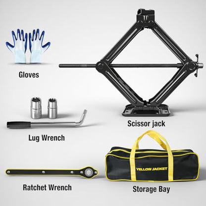 YELLOW JACKET Scissor Car Jack 2 Ton Tire Changing Kit with Lug Wrench, Emergency Kit Scissor Jack for Car - size: 2 TON