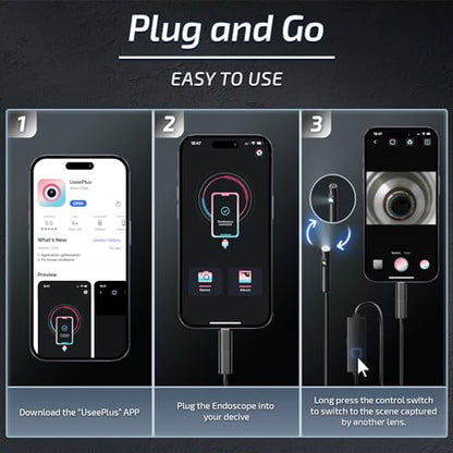 Dual Lens Endoscope Camera with Light | 1920P Borescope Camera with 8+1 Adjustable LED Lights, Semi-Rigid Cable 16.5FT, IP67 Waterproof for iPhone, iPad, Samsung