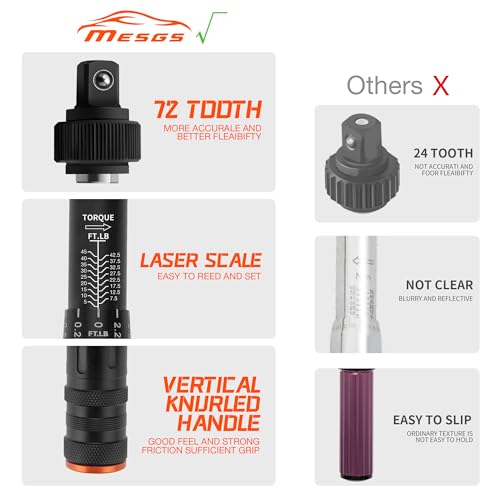 3/8-Inch Drive Torque Wrench, 5-45 Ft-Lb (6.8-61 Nm), 3% Accuracy, 72-Tooth Dual-Direction Mini Torque Wrench with Reversible Head, Quick Release, Dual Scale for Bike - size: 3/8”DR 「5-45 FT-LB」