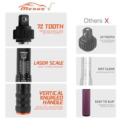 3/8-Inch Drive Torque Wrench, 5-45 Ft-Lb (6.8-61 Nm), 3% Accuracy, 72-Tooth Dual-Direction Mini Torque Wrench with Reversible Head, Quick Release, Dual Scale for Bike - size: 3/8”DR 「5-45 FT-LB」