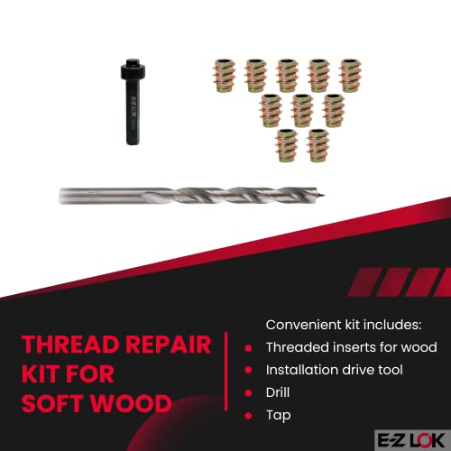 E-Z LOK E-Z Hex Thread Repair Kit for Soft Wood Flush Threaded Inserts 1/4-20 x 13mm, Drill, Installation Tool - size: 1/4-20 x 13mm, style: Flush
