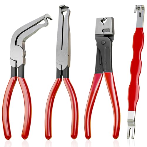 4 PCS Automotive Electrical Connector Removal Disconnect Pliers and Hose Clamp Pliers Tool Set, Plug Connector Separator, Perfect for Car Repairs and Maintenance, DIY and Mechanical - color: 4 Pcs Automotive Repair Set-red Handle