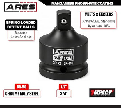 ARES 70172 3/4-Inch F to 1/2-Inch M Impact Socket Adapter | Chrome Moly Steel Construction Exceeds ANSI Standards and Ensures Life Time Use