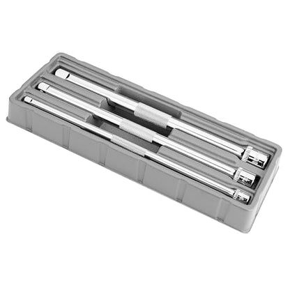 Ingersoll Rand 3-Piece Extension Bar Set with Storage Tray, 10-Inch Chrome Vanadium Extensions in 1/4", 3/8", and 1/2" Drive with Reusable Storage Tray, Mirror-Polished Finish - 752056X - style: Extension Bar
