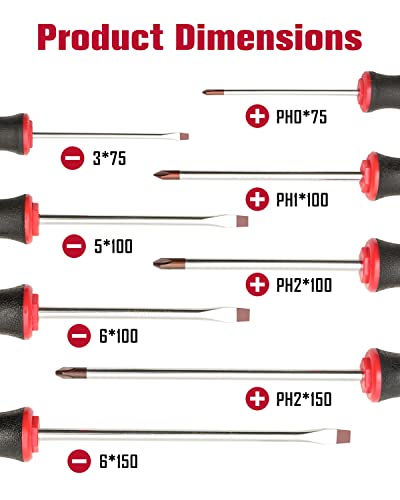 ROTATION 8-Piece Magnetic Screwdrivers Set with red tip, 4 Phillips and 4 Slotted Tips, Professional Cushion Grip Screwdriver Set with High Torque - color: 4pc Phillips+4pc Flat