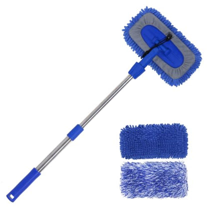 20-29 Inch Retractable Stainless Steel Car Wash Brush Mop Cleaning Tool with Two Replacement Microfiber Heads, Fits Sedans, Trucks, SUV,RV,Trailers