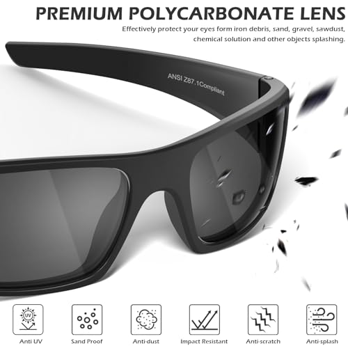 OXG Safety Glasses Protective Eyewear Men Women, ANSI Z87.1 Work Glasses Scratch Impact Resistant for Industrial Shooting - color: Grey-12