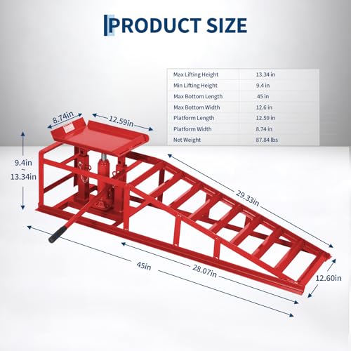 Heavy Duty Hydraulic Car Ramps 2 Pack – 5 Ton 11000 lbs Steel Low Profile Lift – Adjustable Height 9.4-13.34 in – Ideal for Oil Change & Garage Repair – Portable Truck & Low Car Service