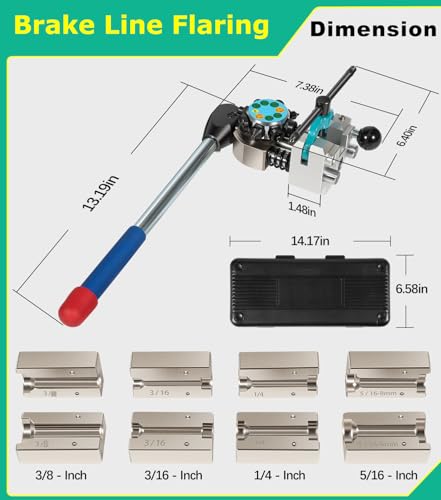Professional Brake Line Flaring Tool Kit, 45 Degree Single, Bubble and Double Flares, Brake Line and Tubing Flaring Tool For 3/16", 1/4", 5/16", 3/8" Tubing, Brake Flare Tool for Steel Metal Tube