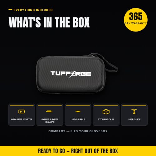 Car Jump Starter 4000A Peak (2000A Start), 0V Dead-Battery Start — 12V Lithium Booster Pack, 20000mAh USB-C Power Bank + LED — Cars Trucks SUVs up to 10.0L Gas/8.0L Diesel | TUFFORGE G40