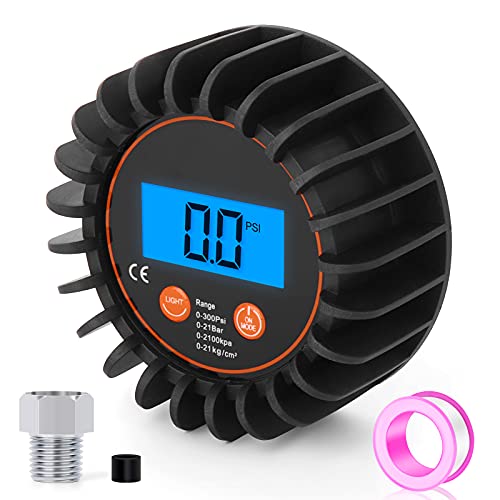 MEANLIN MEASURE 0-300psi Pressure Gauge with 1/8'' NPT Back Connector and Rubber Protector,LED Digital Display,Accuracy 1% .F.S. - size: 0 - 300 PSI, style: Back Mount