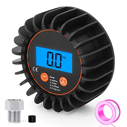 MEANLIN MEASURE 0-300psi Pressure Gauge with 1/8'' NPT Back Connector and Rubber Protector,LED Digital Display,Accuracy 1% .F.S. - size: 0 - 300 PSI, style: Back Mount