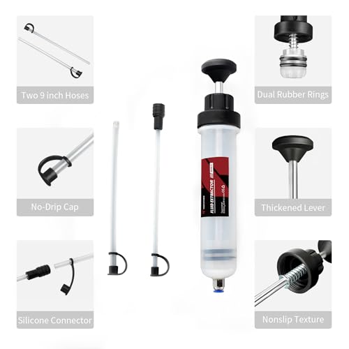 Thorstone 200cc Fluid Extractor Pump with 2pcs 22cm PVC Suction Tubes | Manual Oil Change Syringe and Fluid Transfer Pump for Automotive Liquid Extraction - size: 200cc