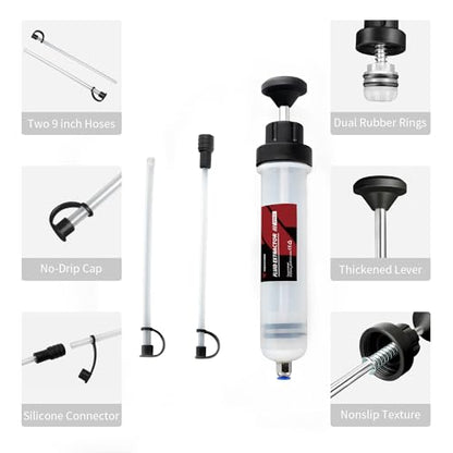 Thorstone 200cc Fluid Extractor Pump with 2pcs 22cm PVC Suction Tubes | Manual Oil Change Syringe and Fluid Transfer Pump for Automotive Liquid Extraction - size: 200cc