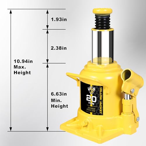 YELLOW JACKET 20 Ton Low Profile Bottle Jack, Welded Hydraulic Stubby Jack(40,000 LBs) - size: 20 Ton