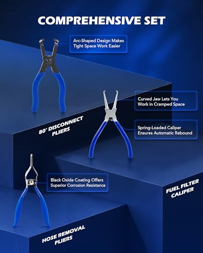 OMT14pc Fuel Line Pliers &Hose Clamp Pliers Set, Fuel Line Disconnect Tool | Hose Clamp Disconnect Tool with Fuel Filter Caliper Pipe, Heavy-Duty Hose Removal Pliers, Car Pipe Repair Set for Auto Line
