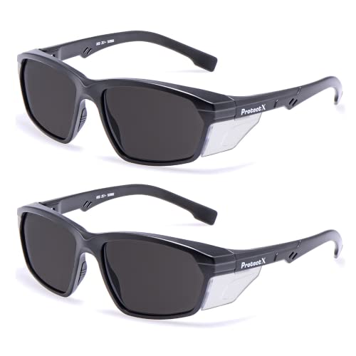 ProtectX Classic Safety Glasses, Anti-Fog Scratch Resistant Lenses, Protective Eyewear for Work, Indoor/Outdoor, ANSI Z87.1 - color: Voyager Tinted Smoke 2 Pk