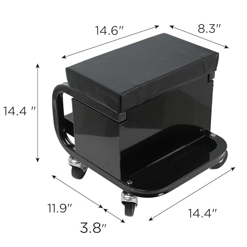 3-Drawer Rolling Mechanic Seat with Tool Chest, 350 lbs Weight Capacity, Reinforced Metal Powder-Coated Finish, Black, with Swivel Casters and Removable Storage Tray (Side drawer) - style: Side drawer