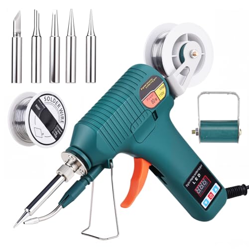 Soldering Gun Kit - Soldering Iron Kit with Adjustable Temp 180-520°C, ON/OFF Button, 80W LED Digital Internal Heat Soldering Gun, Auto Send Tin Soldering Kit for Electronics Welding Repair DIY