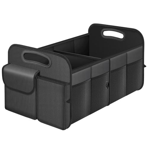 Trunk Organizer, Collapsible Waterproof Multi-Compartment Trunk Organizer for SUVs & Sedans, Car Storage with Reinforced Handles, Car Accessories for Women and Men, 52L - color: Gray, size: Standard