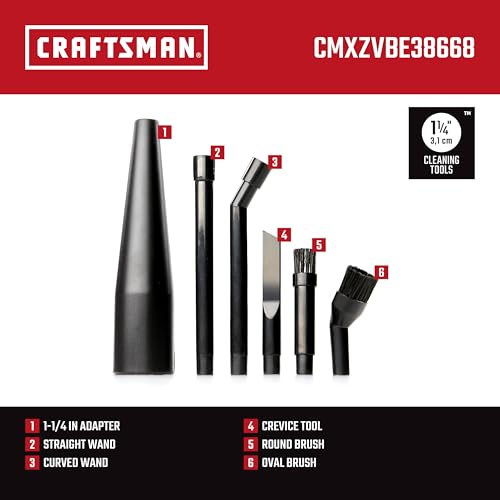 CRAFTSMAN CMXZVBE38668 1-1/4 in. 6-Piece Micro-Cleaning Vac Attachment Kit | Industrial-Grade Shop Vacuum Accessories for Intricate and Detail Cleaning, Fits 1-1/4 in. Hose Diameter - size: Micro-Cleaning Kit