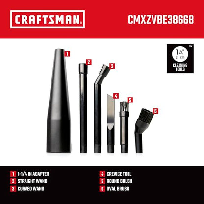 CRAFTSMAN CMXZVBE38668 1-1/4 in. 6-Piece Micro-Cleaning Vac Attachment Kit | Industrial-Grade Shop Vacuum Accessories for Intricate and Detail Cleaning, Fits 1-1/4 in. Hose Diameter - size: Micro-Cleaning Kit