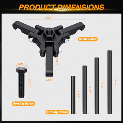 GOOACC Harmonic Balancer Puller Kit, Adjustable 3-Jaw Puller Set for Removing Harmonic Dampers & Balancers Puller/Installer Set Pulley Tool Compatible with Chevy GM Chrysler Cadillac Ford More, Black
