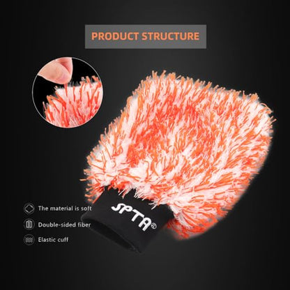 SPTA Microfiber Car Wash Mitt, 3Pcs Car Sponge Glove Wrapped in Soft, Plush Fiber Cloth Material, Safe Washing with Any Car Soap, Bucket, Foam Gun, Foam Cannon, Other Cleaning Supplies - color: 3pcs Microfiber Car Wash Mitt