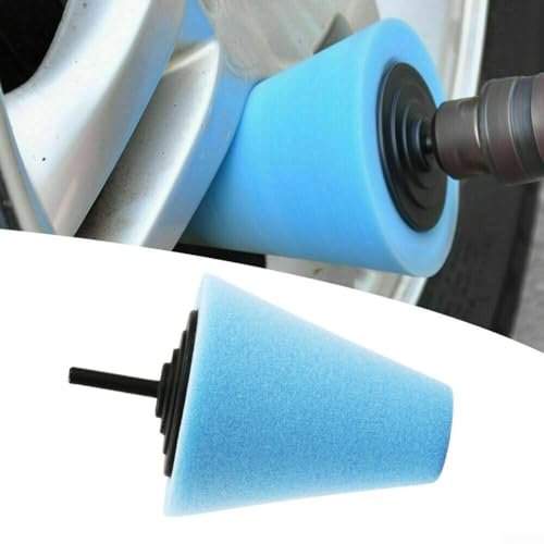 Blue Cone Shaped Polishing Sponge Pad for Car Wheels - Tapered Foam Buffer Attachment Drill Accessory Auto Detailing Kit 72mm