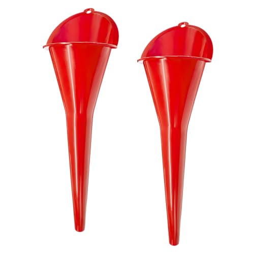 2PCS Oil Funnel, Flexible Multi-Function Automotive Oil Funnel, Spill-Proof Plastic Long Neck Engine Funnels Set for Gas Lubricants Water Diesel Fuel Kerosene, Car Accessories (Red) - color: Red, 2 PCS
