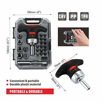 X-Steel 24 in 1 Magnetic Screwdriver, Socket Ratchet Wrench Set, Mini Racheting T-Handle Torx Slotted Phillips Square Screwdriver Set Tools Set with Portable case for Home Dorm - size: 24PCS