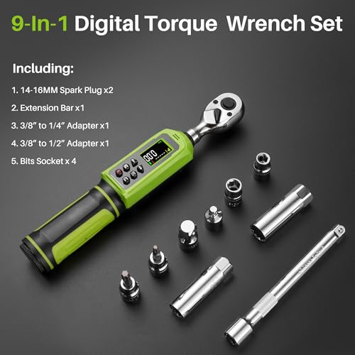3/8" Digital Torque Wrench-0.66-44.2Ft.Lb for Bike Motocycle Repair | Electronic Torque Wrench 3/8 Drive(0.9-60 N.m), Vibration Buzzer LED Indicator,±2% Acc. Five Units for Precision Parts Engine - style: 3/8" 0.66-44.25 Ft-Lb Set