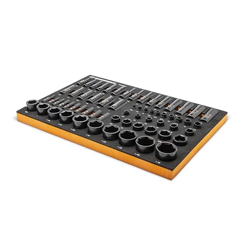 GEARWRENCH 63 Piece 1/4”, 3/8”, 1/2” Drive 6 Point SAE Impact Socket Set in Foam Storage Tray - GWMSISKSAE - size: One Size, style: Impact Sockets