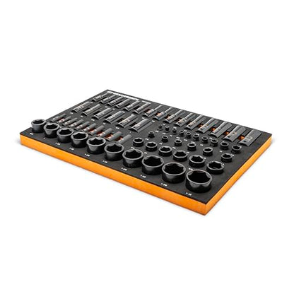 GEARWRENCH 63 Piece 1/4”, 3/8”, 1/2” Drive 6 Point SAE Impact Socket Set in Foam Storage Tray - GWMSISKSAE - size: One Size, style: Impact Sockets