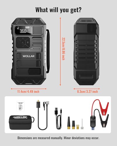 3000A Peak Jump Starter with Air Compressor - 5-in-1 Car Battery Jumper Starter, 12V Portable 160PSI Dual-Cylinder Ultra-Fast Tire Inflator, 20000mAh 74Wh Jump Box for 9.0L Gas/Diesel Engines