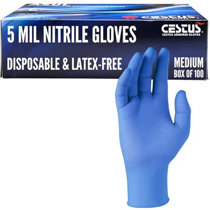 Cestus 5 Mil Nitrile Gloves Disposable Latex Free, Chemical Resistant, Mechanic, Food Prep, Tattoo, Cleaning, Bulk - size: Medium, style: Box of 100
