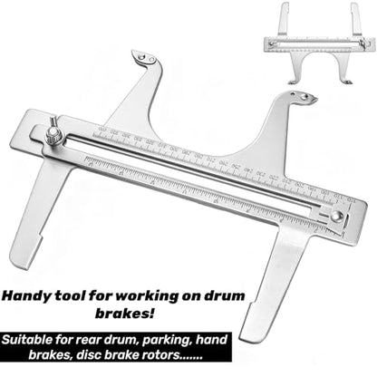 Tlence Steel Brake Resetting Gauge, Drum Brake Measuring Tool, Heavy Duty Dual Scale Caliper for Adjusting Brake Shoes, Lining and Rotors, Automotive Brake Tool