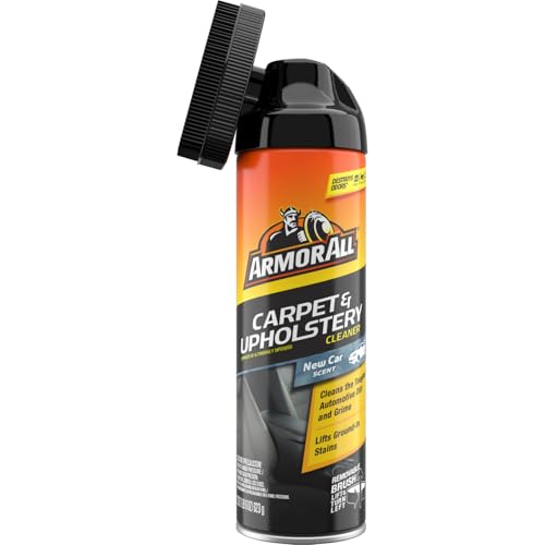 Armor All Carpet and Upholstery Cleaner Spray for Tough Stains, 22 Fl Oz | Includes removable scrub brush and New Car Scent; helps eliminate pet, food and smoke odors in car interiors