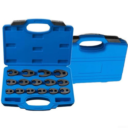 Crowfoot Wrench Set, 15 Piece Metric Flare Nut Tools for Automotive and Machinery Maintenance, Chrome Plated