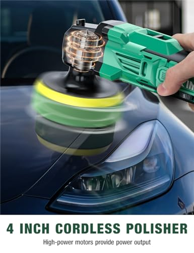 KIMO 20V Cordless Buffer Polisher Kit, 25Pcs Polishing Kit, 6 Speeds to 6000RPM Cordless Polisher with 2*2000mAh Batteries, 4 Inch Buffer Polisher for Car, Motorcycle, Truck Detailing, Scratch Remover
