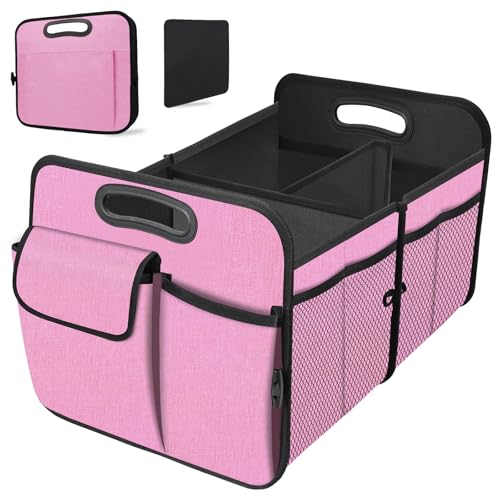Trunk Organizer, Collapsible Trunk Organizers and Storage, Car Accessories for Women and Men, Multi-Compartment Trunk Storage Organizer for SUV, Car, Mini-Van, Pink - color: Pink, size: Large