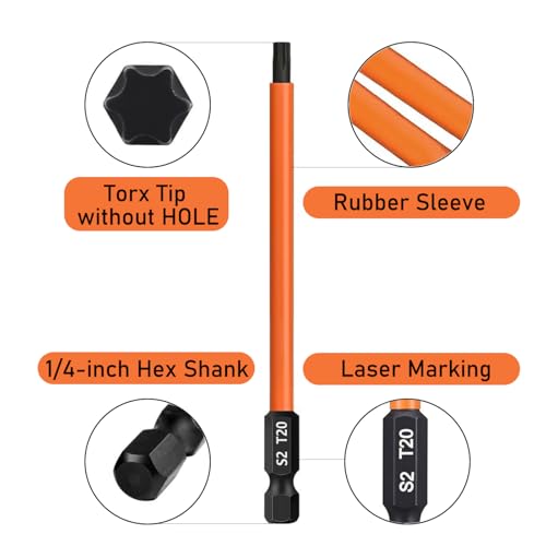 13pcs Torx Screwdriver Bit Set (T5-T40) Magnetic S2 Steel Torx Head Drill Bit Set 1/4'' Hex Shank Impact Bit CNC Machined 6-Point Star Bit Set for Impact Driver (4 Inch/ 100mm Length) - size: 4 inch / 100mm